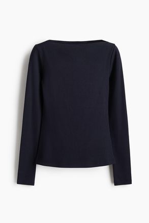 H&M Geripptes Shirt mit U-Boot-Ausschnitt - Blue