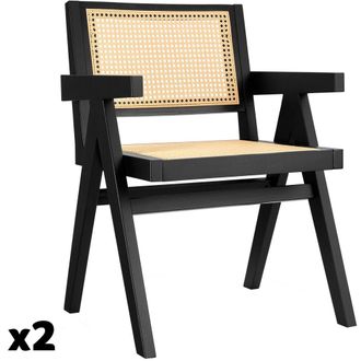 TecTake 2 Sillas de comedor, rat&aacute;n vien&eacute;s, estilo Boho, carga 120 kg, negro