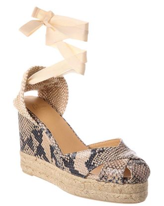 Castaner Chabeli Snake-Embossed Leather Wedge Sandal