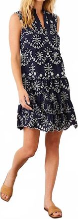 Karen Kane Sleeveless Eyelet Dress - Petite In Navy With Off White