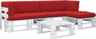 vidaXL Muebles De Pal&eacute;s 4 Pzas Y Cojines Madera Pino Impregnada Blanco Vidaxl