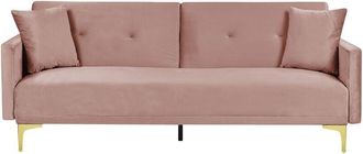 Beliani Sofa Bed 3 Seater LUCAN Velvet Pink
