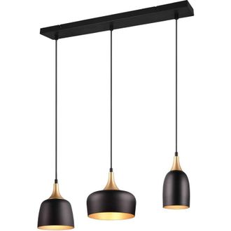 Trio Leuchten Chiraz sospensione 3 diffusori metallo forme differenti nero e oro l. 63CM 3 luci attacco E14