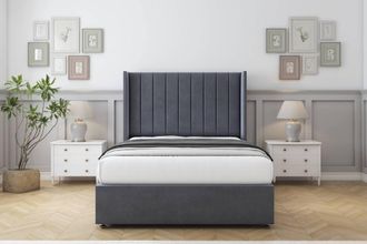 Comfort Beds Palermo Plush Divan Set No Drawers-54 Wingback in Dark Grey | Size: Super King
