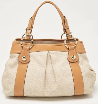 DKNY Dkny Beige/brown Monogram Canvas And Leather Front Zip Tote