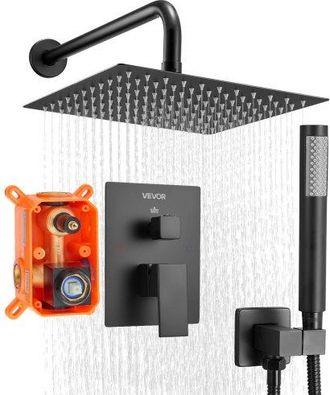 OEM Juego De Grifo De Ducha De Lluvia Con Cabezal De Ducha Cuadrado De 25,4 Cm Y Rociador De Mano, Grifer&iacute;a De Ba&ntilde;o De Pared Con V&aacute;lvula De Lat&oacute;n Y Kit De