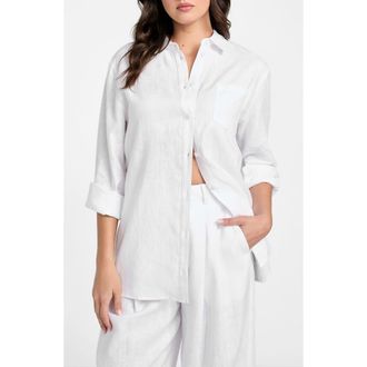 Guess Gen Linen Button-Up Shirt in Pure White at Nordstrom, Size Medium