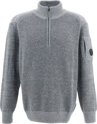 C.P. Company Grey Fleece Wool-Blend Half-Zip Sweater