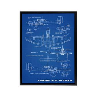 Artery8 Junkers Ju 87 B1 Stuka Aircraft Blueprint Framed Canvas Wall Art Print in Blue | Size: W24 x H32