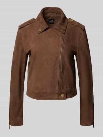A|X Armani Exchange Lederjacke mit Umlegekragen und Rei&szlig;verschluss in Schoko, Gr&ouml;&szlig;e XL