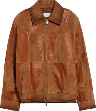 Versace Paneled Leather Jacket at Nordstrom, Size 6 Us