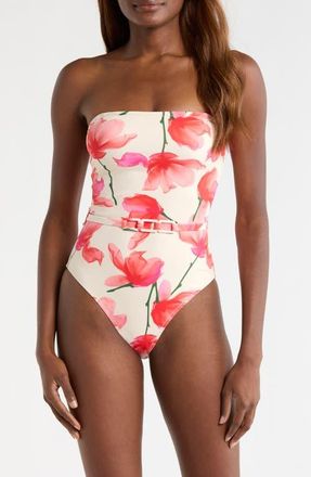 Hutch Chain Belt One-Piece Swimsuit in Ivory/red Floral at Nordstrom, Size X-Small