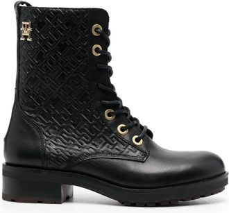 Tommy Hilfiger monogram-embossed biker boots - women - Leather - 36 - Black