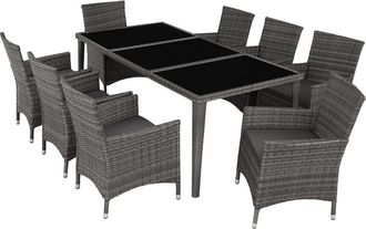 TecTake 9 piezas conjunto jard&iacute;n, polirat&aacute;n,, resistente, decorativo, gris