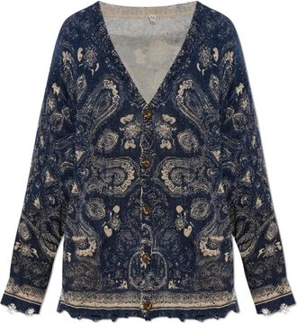 R13 Printed Boyfriend Cardigan - Dames - Vesten - Blauw - M - Linnen - Truien & Vesten