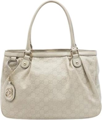 Gucci Pre-owned Embossed Leather Tote - Dames - Vintage Shopper - Beige - ONE Size - Leer - Vintage