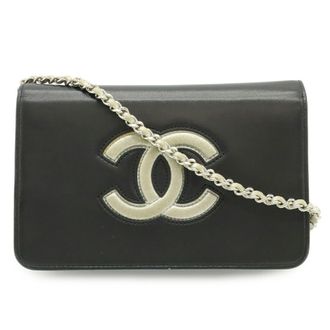 Chanel Black Metallic Silver Leather Chain/Shoulder Wallet (Pre-Owned)