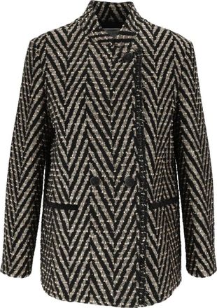 Forte_Forte Chevron Jacquard Oversized Jas - Dames - Blazers - Veelkleurig - M - Satijn - Jassen