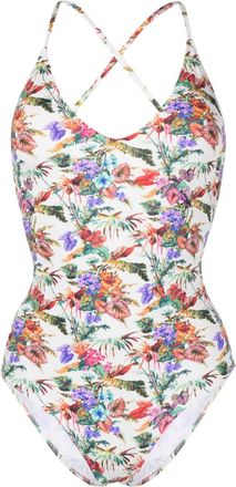 Anjuna Mara floral-print scoop-neck swimsuit - women - Polyamide/Elastane - S - Neutrals
