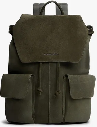 Tommy Hilfiger Mens Suede Flap Backpack - Green