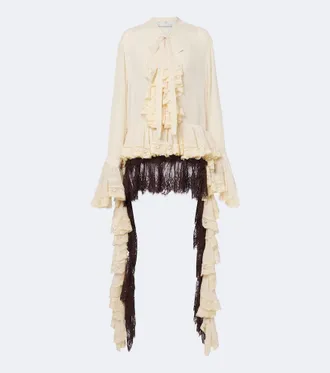 Xu Zhi Ruffled lace-trimmed chiffon blouse