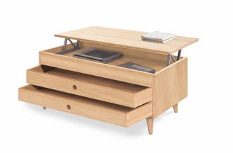 HOGAR 24 Mesa centro elevable madera dos cajones deslizantes, natural