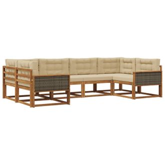 vidaXL Conjunto De Sof&aacute;s De Exterior Con Coj&iacute;n 6 Pcs Natural Y Beige Vidaxl