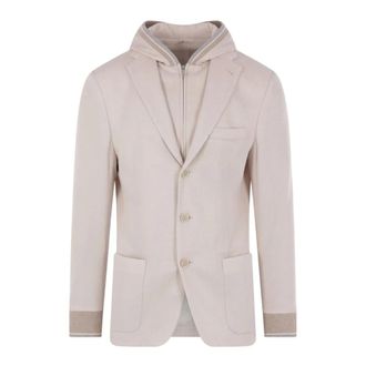 Eleventy Blazers, male, Beige, Size: M Hooded Buttoned Jacket