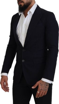 Dolce & Gabbana Mens Blue Wool Formal Taormina Blazer Black Clothing