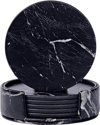 No Brand Juego De 6 Posavasos Redondos De Cer&aacute;mica Con Efecto M&aacute;rmol Negro Y Soporte Para Diferentes Tazas. Ideales Para La Mesa Y La Decoraci&oacute;n Del Hogar. 10 