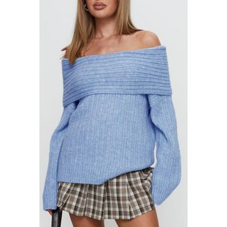 Princess Polly Snowie Off the Shoulder Sweater in Blue at Nordstrom Rack, Size Large/x-Large