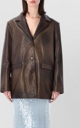 Rotate oversized leather blazer long sleeves lapel collar