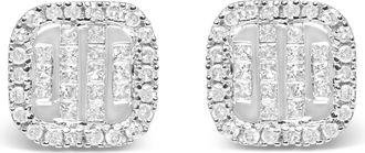 House of Brilliance 10K White Gold Invisible Set 1/2 Cttw Diamond Composite and Halo Stud Earrings