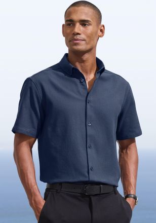 H.I.S Kurzarmhemd H.I.S Regular Fit, Herren, Gr. L (41/42), N-Gr, blau (dunkelblau), Web, Obermaterial: 100% Baumwolle, unifarben, regular fit, Rundhals, ab