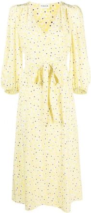 P.A.R.O.S.H. Gele Zijden Midi Jurk met V-hals - Dames - Casual kleedjes - Geel - XS - Kleedjes