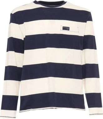 Fay T-shirt a righe con tasca - Blu