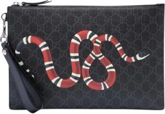 Gucci Vintage, unisex, Zwart, ONE Size, Pre-owned Printed Coated Canvas Clutch