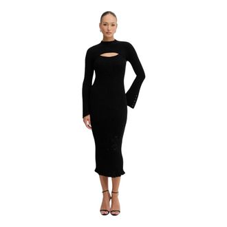 Guess Shinju Midi Jurk - Dames - Kleedjes - Zwart - M - Polyester - Kleedjes
