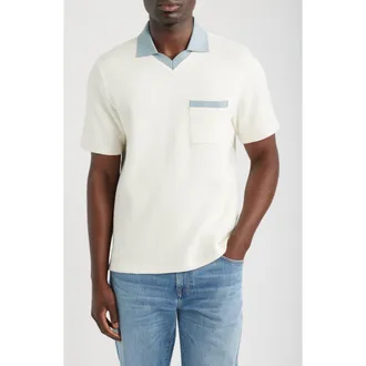 Wax London Pendal Organic Cotton Polo in Ecru/blue at Nordstrom, Size Xx-Large