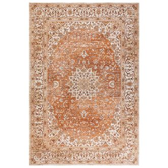 Beliani Alfombra De Algod&oacute;n Naranja Beige 160 X 230 Cm Poli&eacute;ster Oriental Desgastado Haya