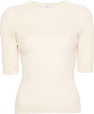 PESERICO short-sleeves ribbed jumper - women - Cotton - 40 - Neutrals