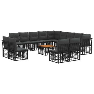vidaXL Conjunto De Sof&aacute;s De Exterior 14 Pcs Negro Y Gris Oscuro Vidaxl