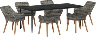 vidaXL Garden Dining Set with Cushion 7 pcs Grey Poly Rattan vidaXL