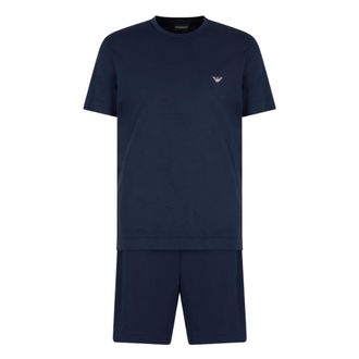 Emporio Armani Pyjamas, male, Blue, Size: L Blue Cotton Jersey Pajama Set
