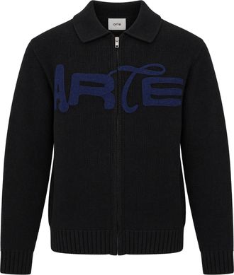 Arte Black Polo Collar Full-Zip Cardigan