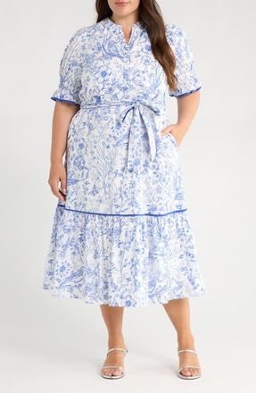 Sugarlips Eve Floral Nori Cotton Midi Dress in Blue/White at Nordstrom, Size 2 X