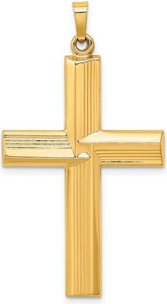 Diamond2Deal 14k Yellow Gold Hollow Polished Stripe Design Latin Cross