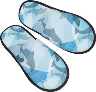Generic Fluffy Slippers Dolphin Fish Silhouette Furry Fleece Slippers Cozy Cotton Slipper For Winter Travel Spa L