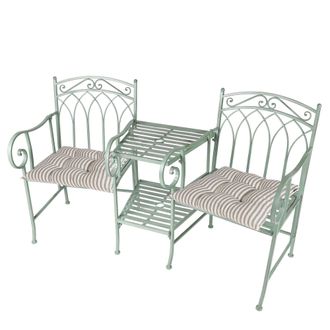 Dibor Vintage Green Arched Outdoor Garden Furniture Companion Seat Garden Bench with Free Set of 2 Grey Seat Pad Cushions