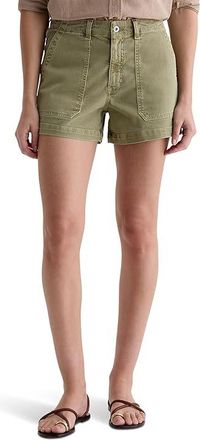 AG - Adriano Goldschmied Analeigh Mid-Rise Utility Shorts in Sulfur Basil Womens Shorts Sulfur Basil : 26 3.5, Cotton/Elastane/Polyester